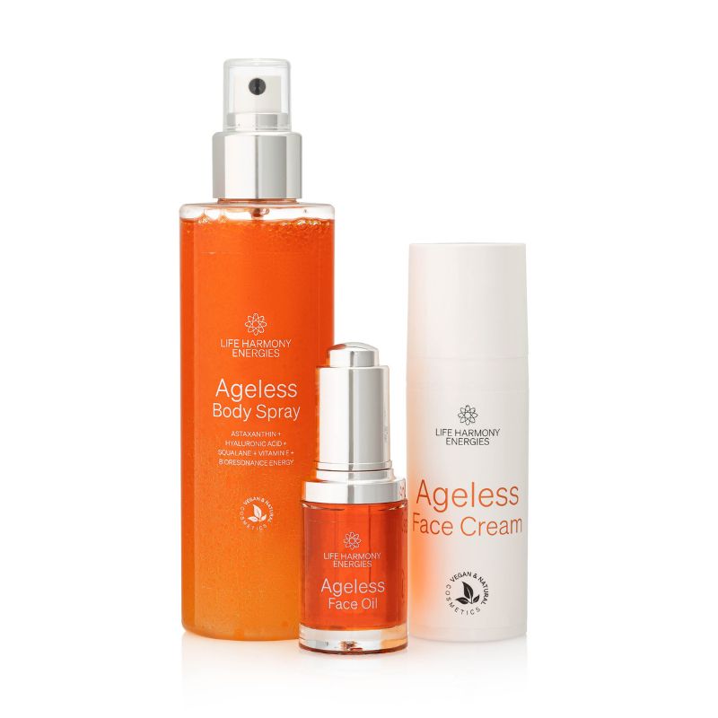 anti-aging skin care set with energetic frequencies