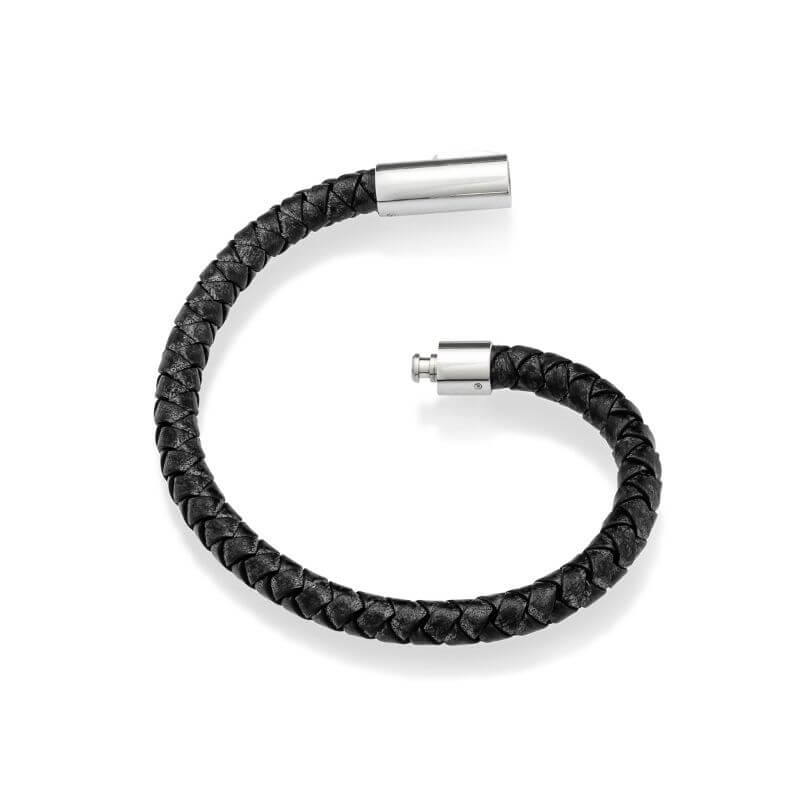 Anti-radiation bracelet black braided leather and silver clasp