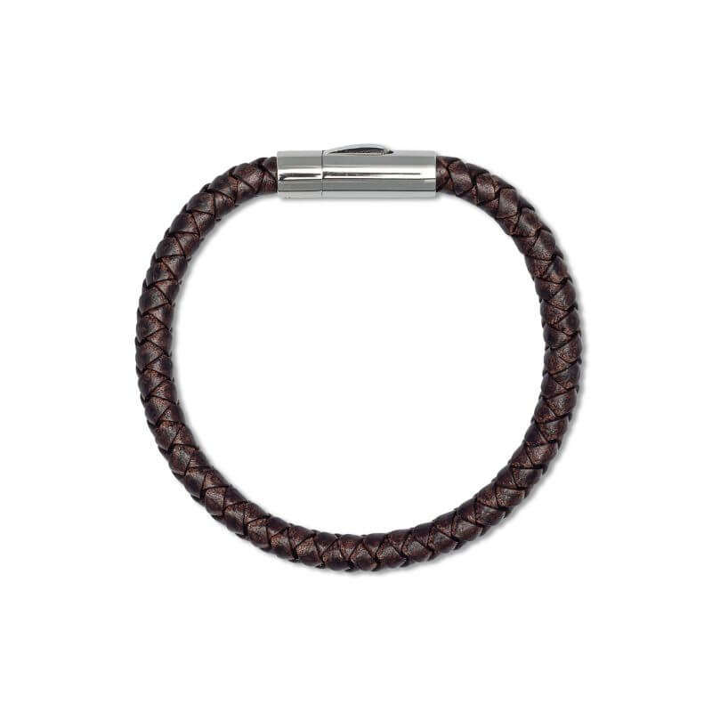 Men's EMF blocker bracelet brown leather and silver clasp