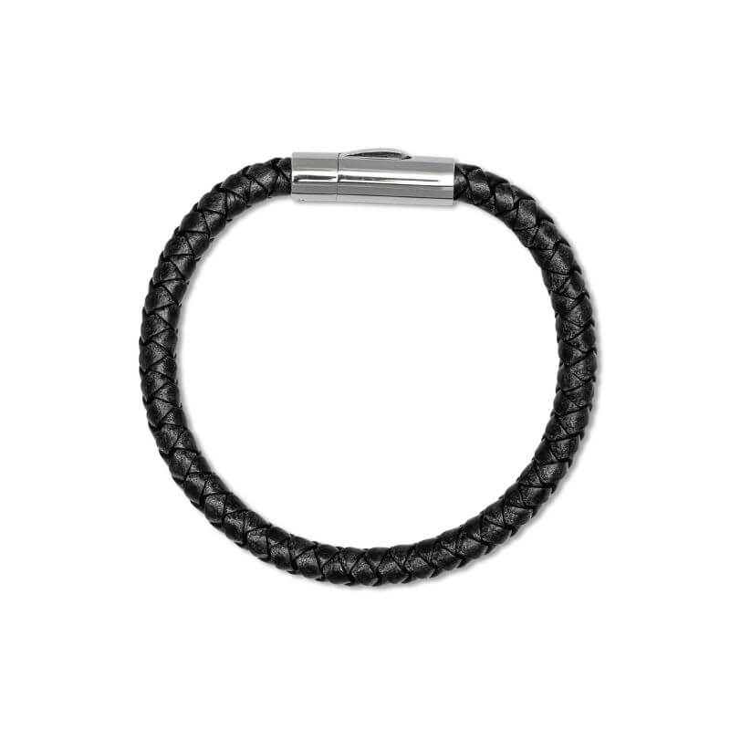 Men's anti-radiation bracelet black braided leather and silver clasp