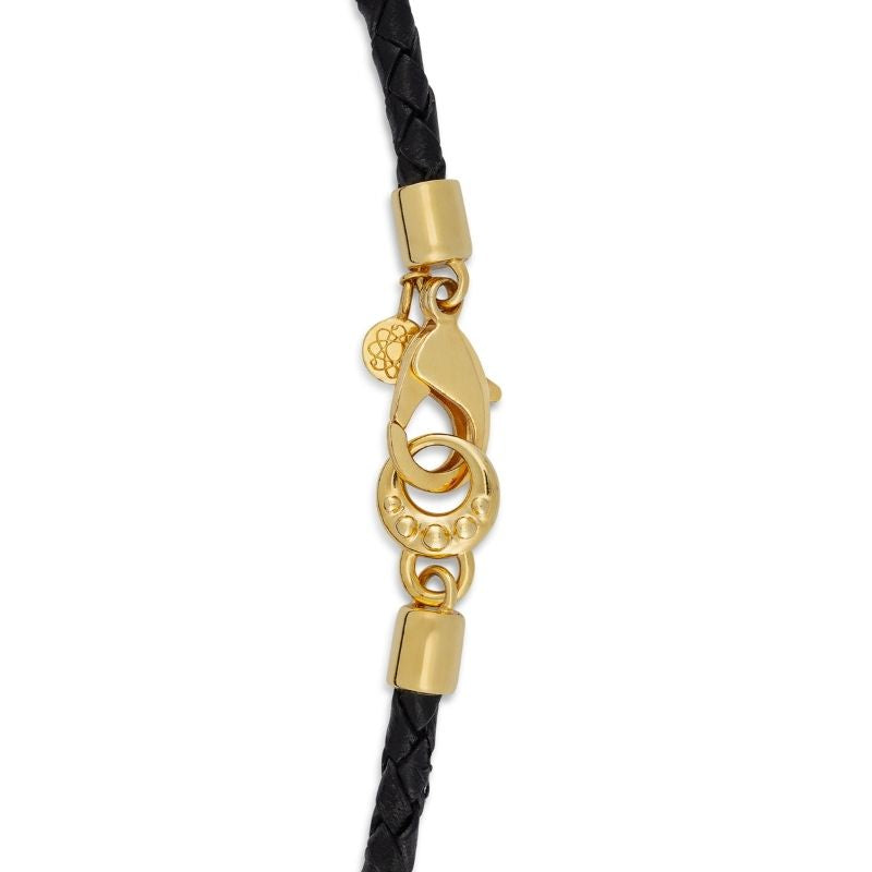 black leather and gold energy bracelet