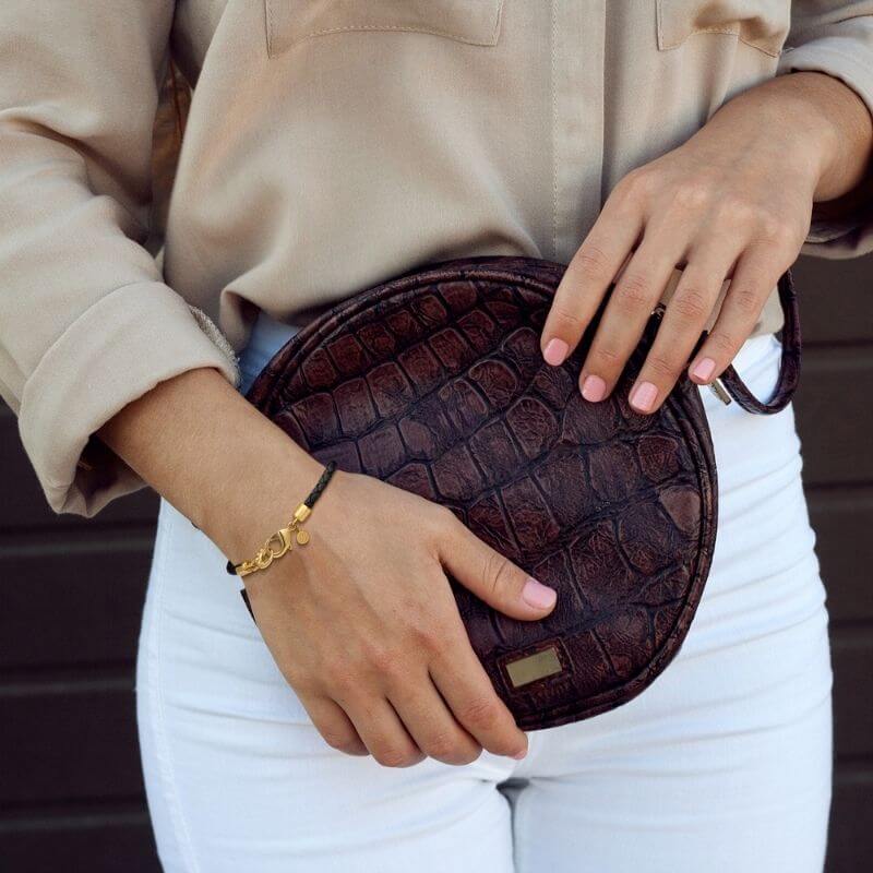 black leather and gold health energy bracelet