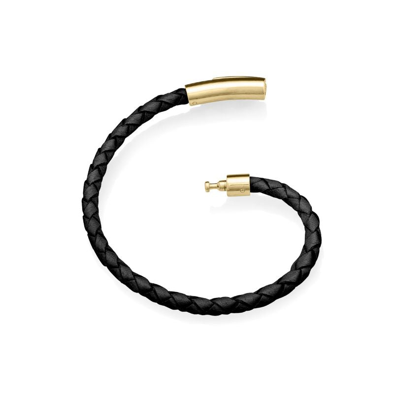 modern EMF blocker wristband black leather and gold