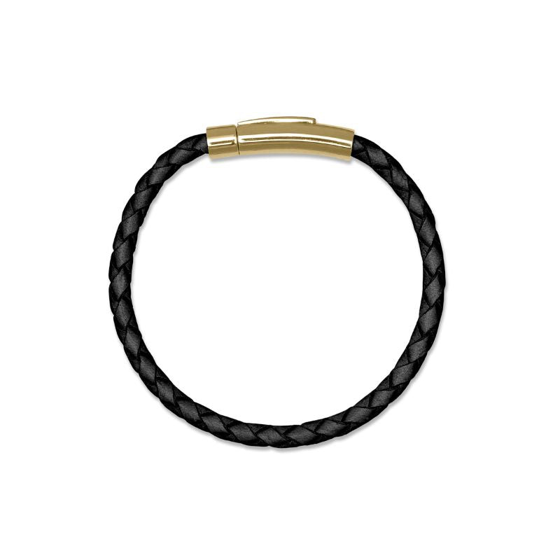 Black and gold Italian leather EMF blocker bracelet with push button clasp