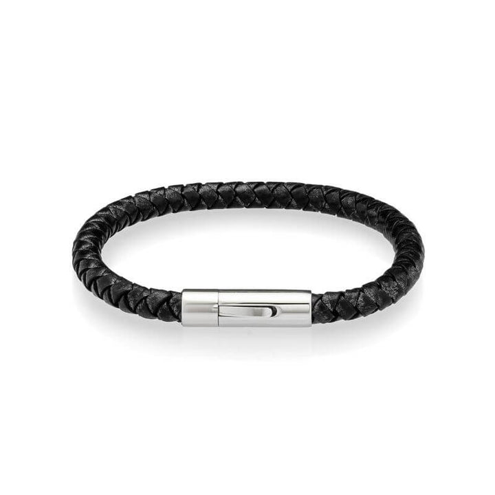 Anti-radiation bracelet for men in black leather and silver clasp