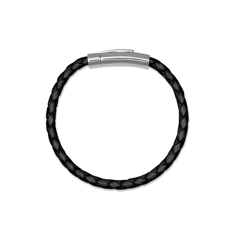 EMF blocker bracelet black braided leather and silver clasp