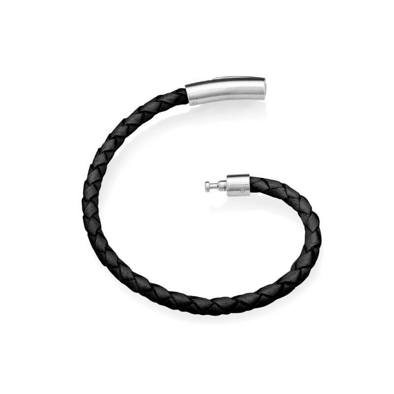 Black braided leather EMF bracelet with silver clasp