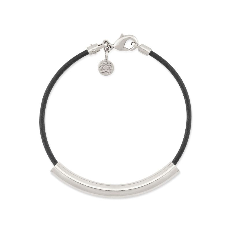 EMF bracelet silver and black leather