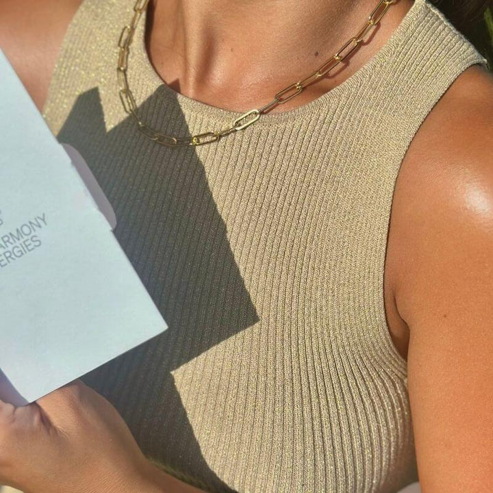 gold paperclip chain necklace 18k EMF protection jewelry