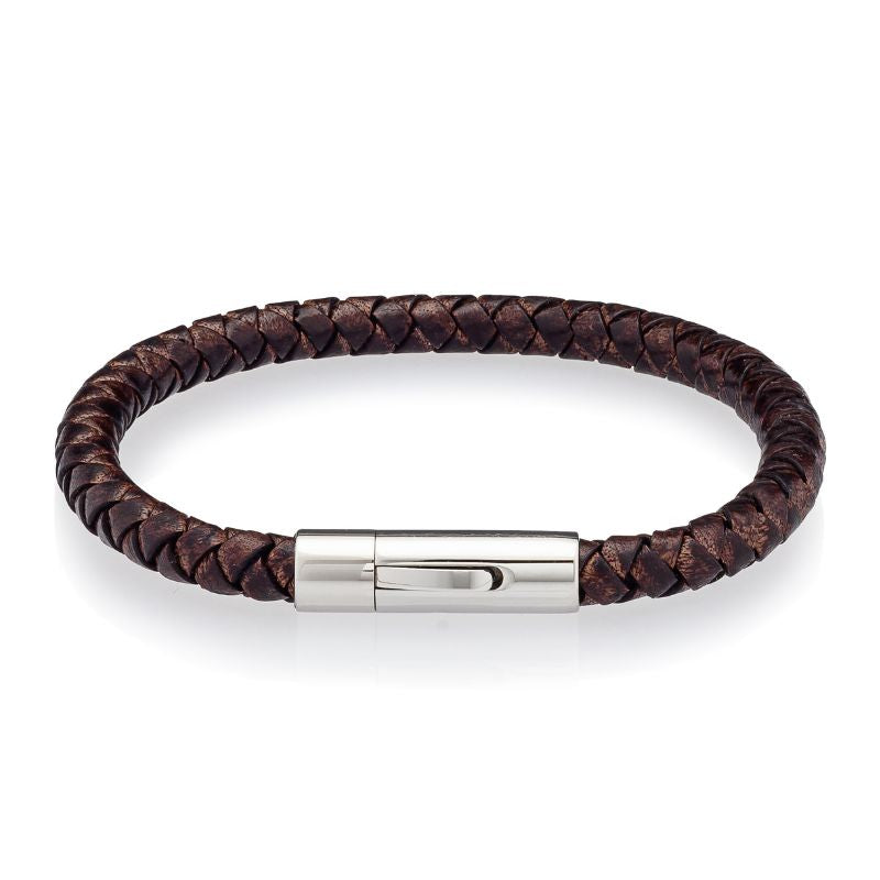 Men's EMF bracelet in braided leather and silver clasp