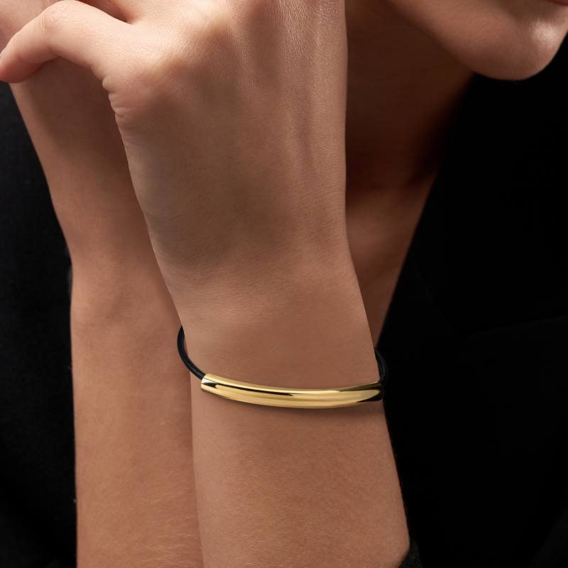 black leather gold charm EMF bracelet