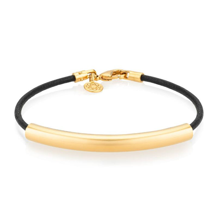 gold EMF bracelet slim black leather